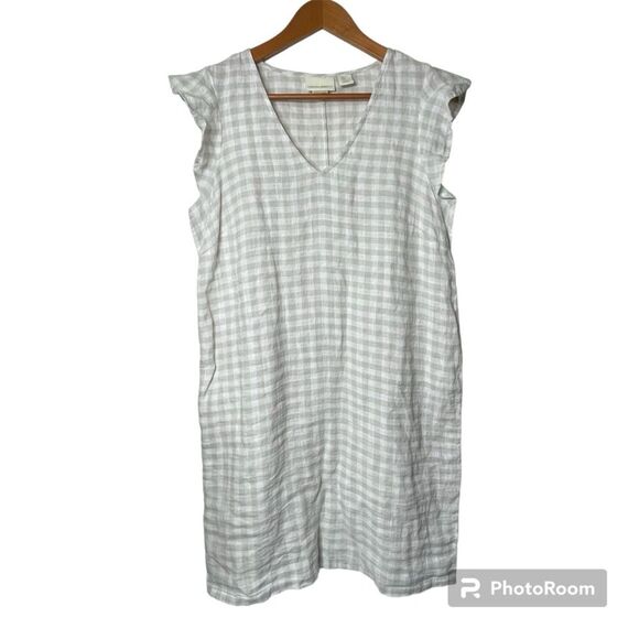 Cynthia Rowley Linen Beige White Gingham Plaid Pull Over Dress Womens Size S - Picture 4 of 8